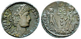 Delmatius AE Nummus, Labarum reverse 

Constantine I (306-337) for Delmatius Caesar (335-337). AE Nummus (15-16 mm, 1.26 g), Arelate, 335-336.
Obv....