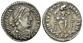 Magnus Maximus AR Siliqua, Treveri 

Magnus Maximus (383-388 AD). AR Siliqua (18 mm, 2.15 g), Treveri.
Obv. D N MAG MAXIMVS P F AVG, Pearl-diademed...