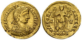 Valentinianus III AV Solidus, Ravenna 

Valentinianus III (425-455 AD). AV Solidus (21 mm, 4.43 g), Ravenna, c. 430-445.
Obv. D N PLA VALENTINIANVS...