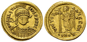Anastasius I AV Solidus, Constantinople 

Anastasius I (491-518 AD). AV Solidus (20 mm, 4.46 g), Constantinople, c. 491-498.
Obv. D N ANASTASIVS P ...