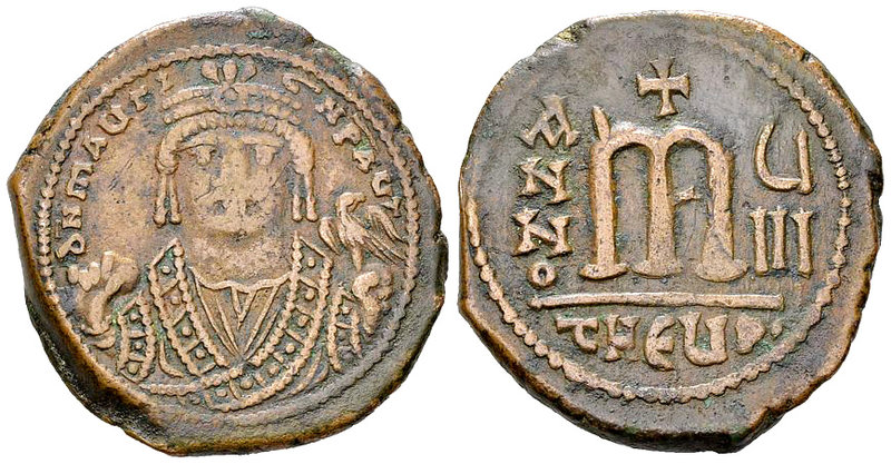 Mauricius Tiberius AE Follis, Theoupolis 

Mauricius Tiberius (582-602). AE Fo...