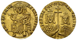 Basil I Macedonicus, with Constantine VI AV Solidus 

Basil I Macedonicus, with Constantine VI I (869-879 AD). AV Solidus (19-20 mm, 4.43 g), Consta...