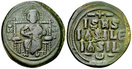 Anonymous AE Follis, c. 1042-1055 

Byzantine. Anonymous (attributed to Constantine IX), c. 1042-1055. AE Follis (30-31 mm, 13.80 g). Class D anonym...