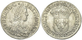 Louis XIV, AR Ecu à la mèche longue 1648 N, Montpellier 

France, Royaume. Louis XIV (1643-1715). AR Ecu à la mèche longue 1648 N (39 mm, 27.33 g), ...