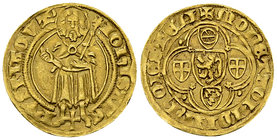 Johann II. von Nassau, Goldgulden o.J. 

Mainz, Erzbistum. Johann II. von Nassau (1397-1419). Goldgulden o. J. (1399/1402) (22 mm, 3.46 g), Höchst....
