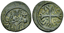 Ruggero II AE Follaro, Messina 

Italia, Sicilia (Regno). Ruggero II. Conte (1105-1130 AD). AE Follaro (20 mm, 4.40 g), Messina, c. 1127-1130.
Obv....
