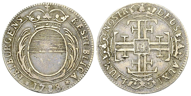 Fribourg, AR 14 Kreuzer 1788 

Schweiz, Fribourg/Freiburg. AR 14 Kreuzer 1788 ...