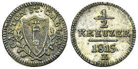 St. Gallen, BI 1/2 Kreuzer 1815 

Schweiz, St. Gallen, Kanton. BI 1/2 Kreuzer 1815 (16 mm, 0.79 g). 
HMZ 2-921h. 

Vorzüglich.