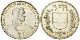 Schweiz, AR 5 Franken 1924 B 

Schweiz, Eidgenossenschaft. AR 5 Franken 1924 B (24.99 g), Bern.
HMZ 2-1199d; KM 38.

Selten. Gutes vorzüglich.