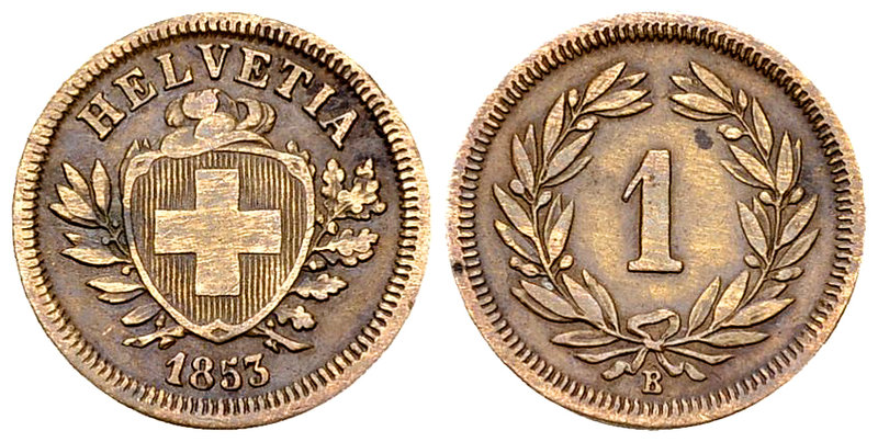 Schweiz, AE 1 Rappen 1853 B 

Schweiz, Eidgenossenschaft. AE 1 Rappen 1853 B (...