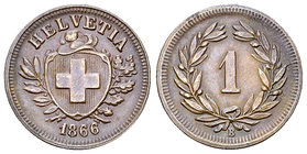 Schweiz, AE 1 Rappen 1866 B 

Schweiz, Eidgenossenschaft. AE 1 Rappen 1866 B (1.50 g), Bern. 
HMZ 2-1215j. 

 Vorzüglich.