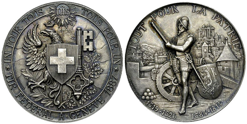 Genf, AR Schützenmedaille 1887, Tir fédéral 

Schweiz, Genf/Genève. AR Schütze...