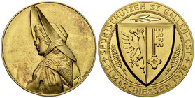 St. Gallen, Vergoldete AE Medaille 1976, Olmaschiessen 

Schweiz, St. Gallen. Vergoldete AE Medaille 1976 (50 mm, 58.83 g), Olmaschiessen.

FDC.