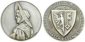 St. Gallen, Versilberte AE Medaille 1976, Olmaschiessen 

Schweiz, St. Gallen. Versilberte AE Medaille 1976 (50 mm, 58.87 g), Olmaschiessen.

FDC.