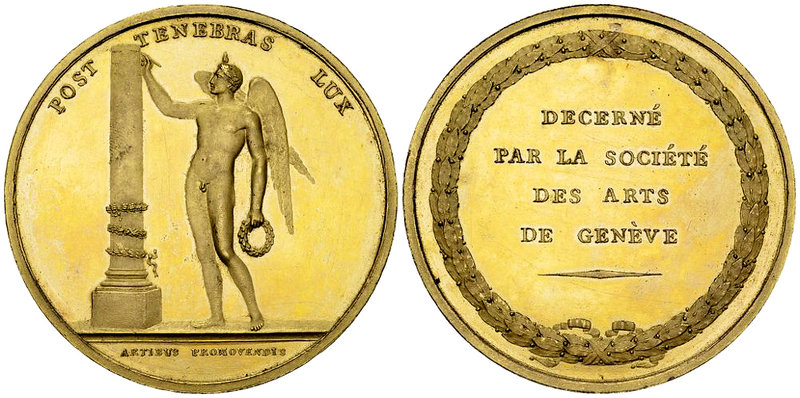 Genf, Vergoldete AE Medaille o.J., Société des arts 

Schweiz, Genf /Genève. V...