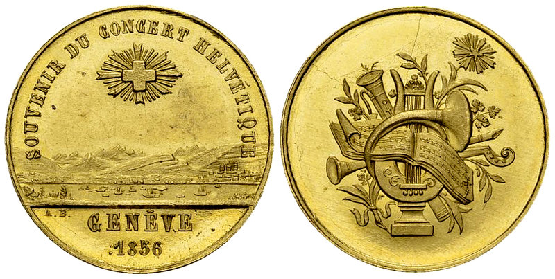 Genf, Vergoldete AE Medaille 1856, Concert Helvétique 

Schweiz, Genf/Genève. ...