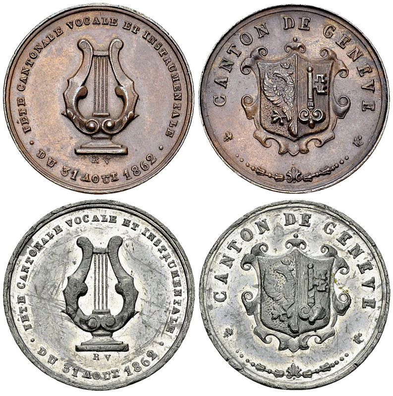 Genf, Lot von 2 Medaillen 1862, Fête cantonale 

Schweiz, Genf/Genève. Lot von...