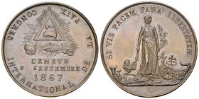 Genf, AE Medaille 1867, Freimaurer 

Schweiz, Genf, Stadt. Freimaurer, Orient de Genève. AE Medaille 1867 (33-34 mm, 19.27 g), auf den international...