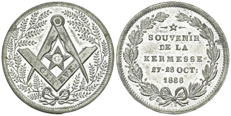 Genf, Zinnmedaille 1888, Freimaurer 

Schweiz, Genf/Genève. Freimaurer, Orient...