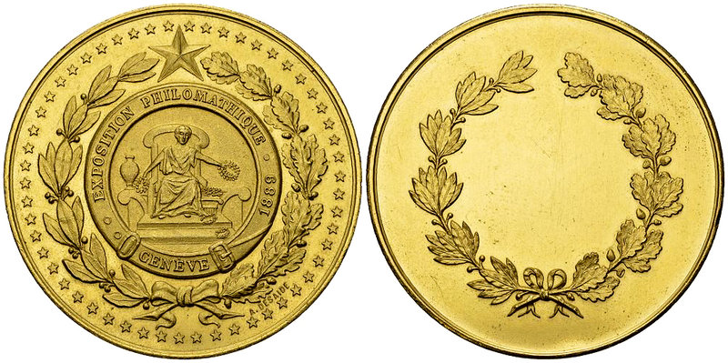 Genf, Vergoldete AE Medaille 1889, Exposition philomathique 

Schweiz, Genf /G...