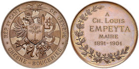 Chesne-Bougeries, AE Medaille 1901, Louis Empeyta 

Schweiz, Genf/Genève. Chesne-Bougeries. AE Medaille 1901 (), A Ch. Louis Empeyta, Maire, 1891-19...