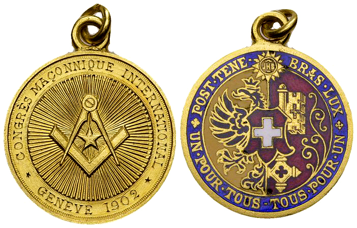 Genf, Vergoldete und emaillierte AE Medaille 1902, Freimaurer 

Schweiz, Genf/...
