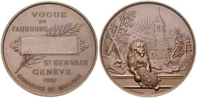 Genf, AE Medaille 1907, Concours de musique 

Schweiz, Genf/Genève. AE Medaille 1907 (52 mm, 59.74 g), Vogue du Faubourg St. Gervais Genève, Concour...