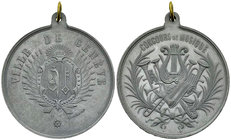 Genf, Zink-Medaille o.J., Concours de musique 

Schweiz, Genf /Genève. Zink-Medaille o.J. (46 mm, 29.83 g), Concours de musique. Von Vieumaire.

M...