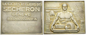 Genf, AR Plakette 1954, Ateliers de Sécheron 

Schweiz, Genf /Genève. Rechteckige AR Plakette 1954 (59x71 mm, 143.12 g), Verdienstmedaille der Ateli...