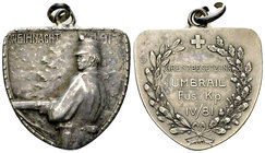 Graubünden, AR Medaille 1917, Grenzbesetzung 

Schweiz, Eidgenossenschaft. Graubünden. Wappenförmige AR Medaille 1917 (25x26 mm, 10.22 g). Grenzbese...