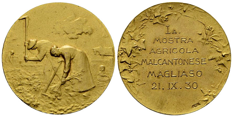 Magliaso, Vergoldete AE Medaille 1930, Mostra agricola 

Schweiz, Tessin/Ticin...