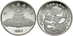 China AR 50 Yuan 1993 

China, People's Republic. AR 50 Yuan 1993 (5 Ounces). Panda series.
KM 475.

With COA. Only 3'000 specimens minted. FDC.