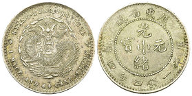 Kwangtung AR 1 Mace and 4.4 Candareens n.d. 

China. Kwangtung Province. AR 1 Mace and 4.4 Candareens (20 Cents) n.d. (1890-1908) (5.36 g).
KM Y201...