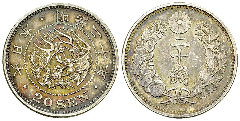 Japan AR 20 Sen 1887 

Japan. AR 20 Sen Year 20 (1887) (5.40 g).
KM Y24.

N...