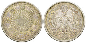 Japan AR 50 Sen 1928 

Japan. AR 50 Sen Year 3 (1928) (4.93 g).
KM Y50.

Nicely toned and extremely fine.