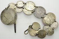 Uhrenkette mit Münzen des 18. und 19. Jhd. 

Varia. Uhrenkette, bestehend aus Silbermünzen des 18. und 19. Jhd. (81.89 g).

Interessantes Objekt....