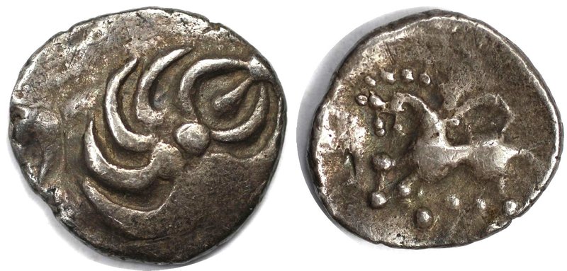 Keltische Münzen. GERMANIA. Quinar ca. 1. Jhdt. v. Chr, Büschel Typus. Silber. 1...