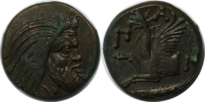 Griechische Münzen, BOSPORUS. Pantikapaion. AE 314 - 310 v. Chr, Kopf Pan (Satyr...