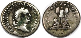 Römische Münzen, MÜNZEN DER RÖMISCHEN KAISERZEIT. Titus, 79-81 n. Chr, AR-Denar 80 n. Chr, Kopf mit Lorbeerkranzn. r. / Tropaeum mit zwei Gefangenen. ...