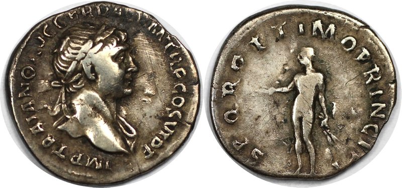 Römische Münzen, MÜNZEN DER RÖMISCHEN KAISERZEIT. Traianus, 98-117 n. Chr, AR-De...