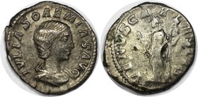 Römische Münzen, MÜNZEN DER RÖMISCHEN KAISERZEIT. Julia Soaemias, 222 n. Chr, AR-Denar. Silber. 3.28 g. Sehr schön