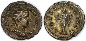Römische Münzen, MÜNZEN DER RÖMISCHEN KAISERZEIT. Gordianus III., 238-244 n. Chr, AR-Denar. Silber. 3.75 g. Sehr schön