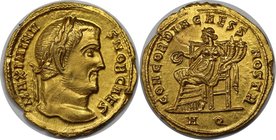 Römische Münzen, MÜNZEN DER RÖMISCHEN KAISERZEIT. Maximianus II. AV-Aureus 300 n. Chr. (5,1 g) Vorzüglich. R-5!