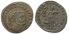 Römische Münzen, MÜNZEN DER RÖMISCHEN KAISERZEIT. Constantin d. Gr. 306-337 n. Chr. Follis (Thessalonica), Vs: IMP CCONSTANTINVS PF AVG Rs: Jupiter mi...