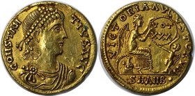 Römische Münzen, MÜNZEN DER RÖMISCHEN KAISERZEIT. Antiochia, Constance II. AV-Solidus 337-347, Gold. 3.18 g. 21 mm. Sehr schön. Alter Falshak!???
