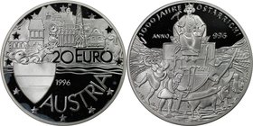 RDR – Habsburg – Österreich, REPUBLIK ÖSTERREICH. 1000 Jahre Österreich. Medaille "20 Euro" 1996, Silber. KM 39. Polierte Platte