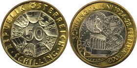 RDR – Habsburg – Österreich, REPUBLIK ÖSTERREICH. Schillingswährung. 50 Schilling 2001, Bimetall. Km 3076. Vorzüglich-stempelglanz