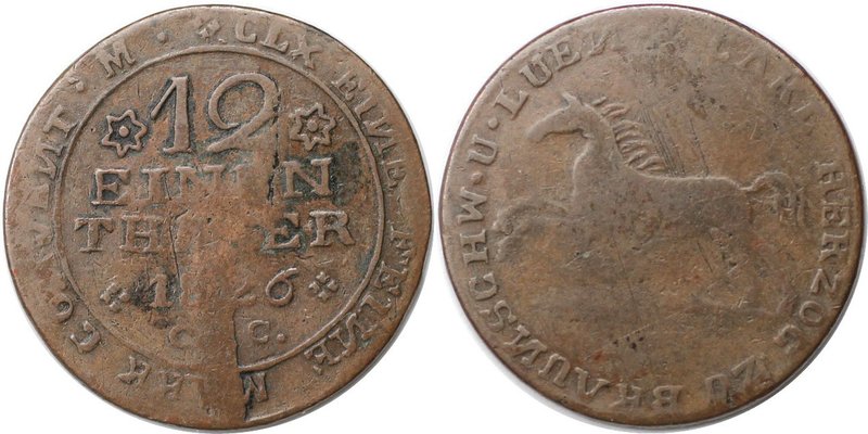 Altdeutsche Münzen und Medaillen, BRAUNSCHWEIG - WOLFENBÜTTEL. 1/12 Taler 1826, ...