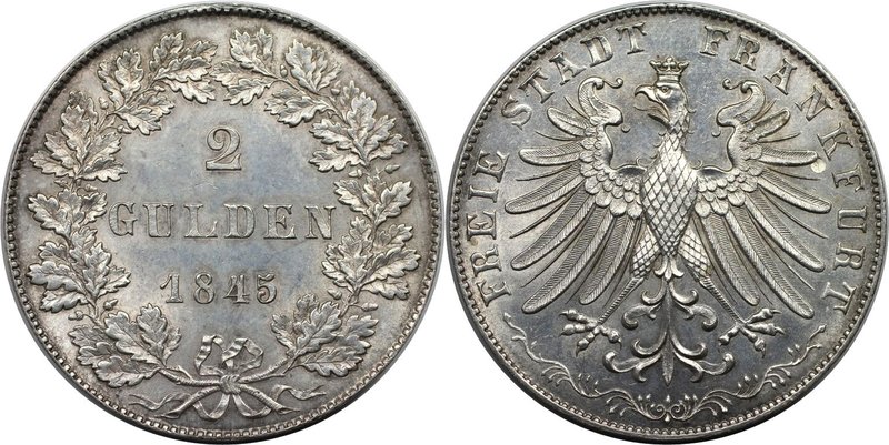 Altdeutsche Münzen und Medaillen, FRANKFURT - STADT. Doppelgulden 1845, Silber. ...