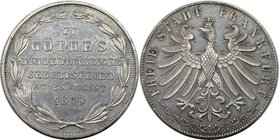 Altdeutsche Münzen und Medaillen, FRANKFURT - STADT. 100. Geburtstag von Goethe. Doppelgulden 1849, Silber. AKS 41. Fast Stempelglanz